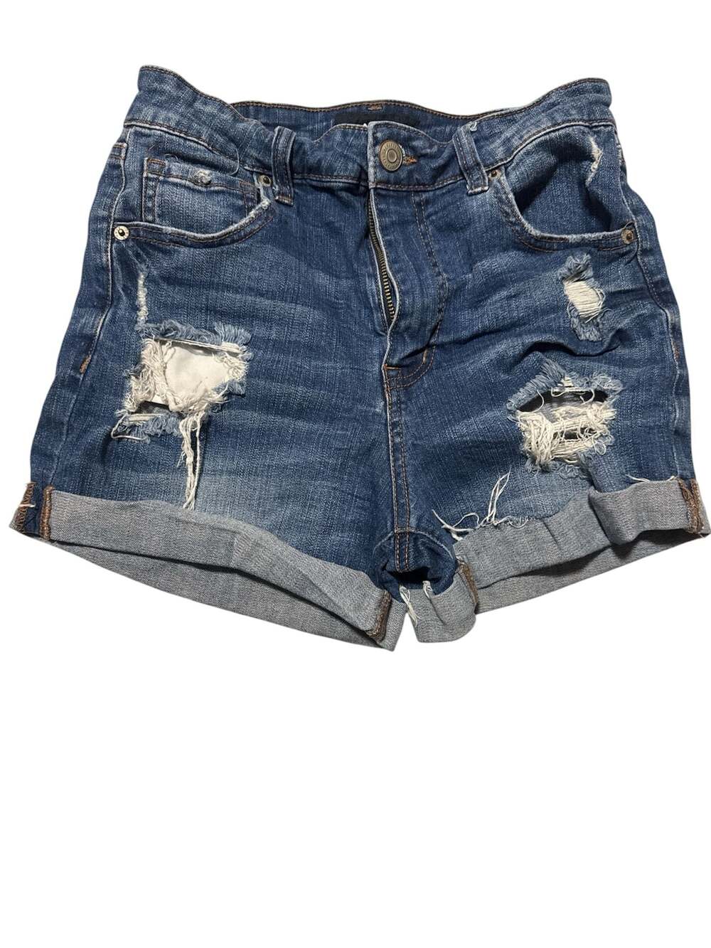 Aeropostale Aero Super High Rise Midi Distressed Denim Shorts